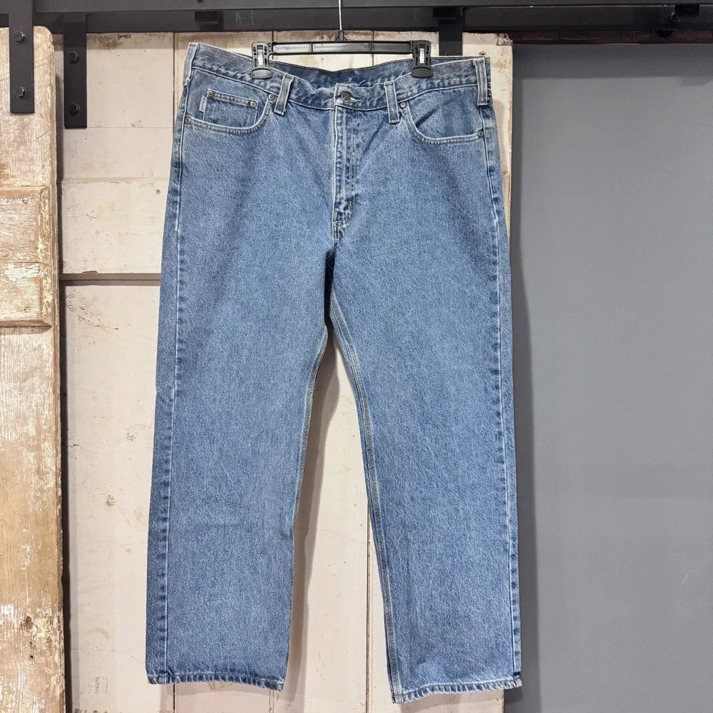 Men's Carhartt Blue Jeans Work Pants 38x30 B480 DPS Traditional Fit EUC - 2